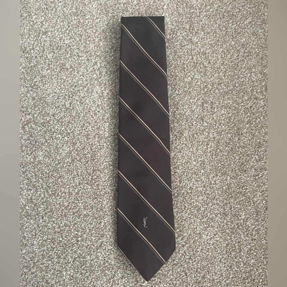 Yves Saint Laurent Black and Gold Silk Tie